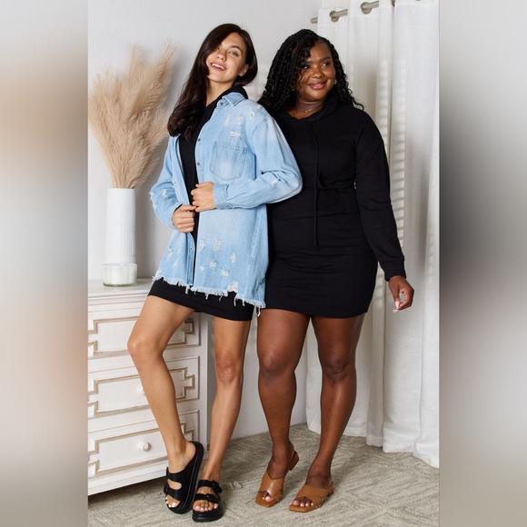 Culture Code Full Size Drawstring Long Sleeve Hooded Dress - Picture 9 of 10